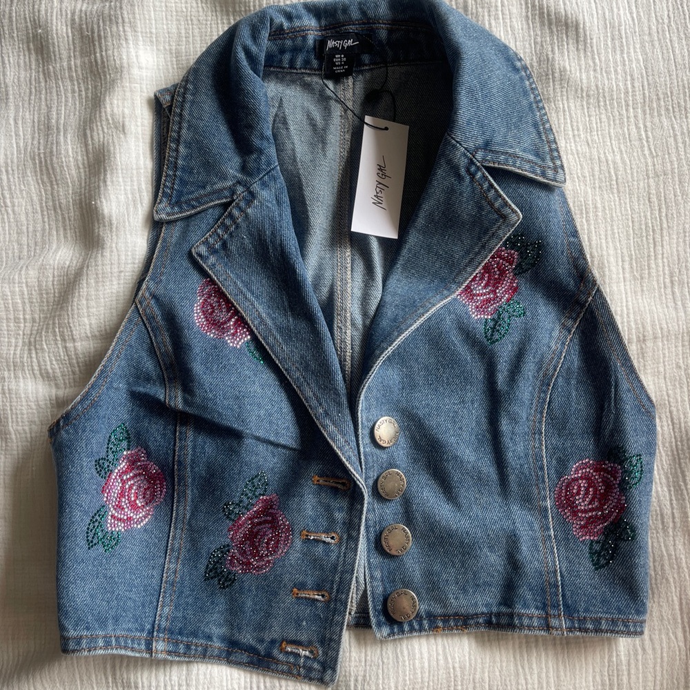 Denim Waistcoat and Jeans Set with Rose Hotflix Design - Picture 7 of 11